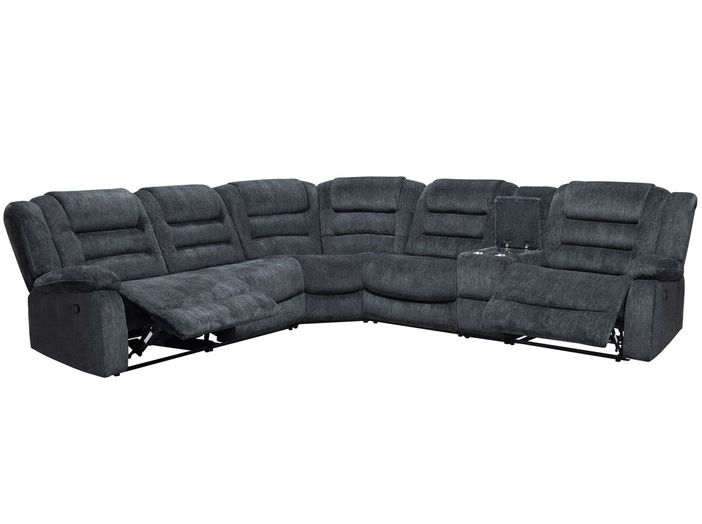 Parker House 6-piece manual reclining sectional sofa with plush cushions and fabric upholstery, shown in open reclined position.