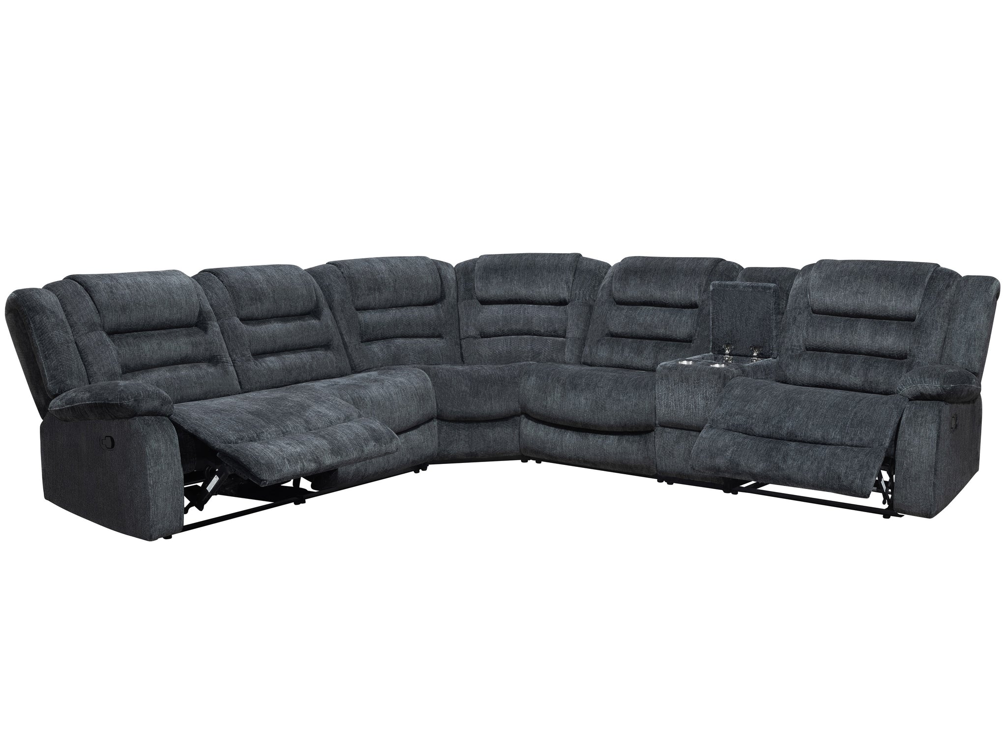 Parker House 6-piece manual reclining sectional sofa with plush cushions and fabric upholstery, shown in open reclined position.