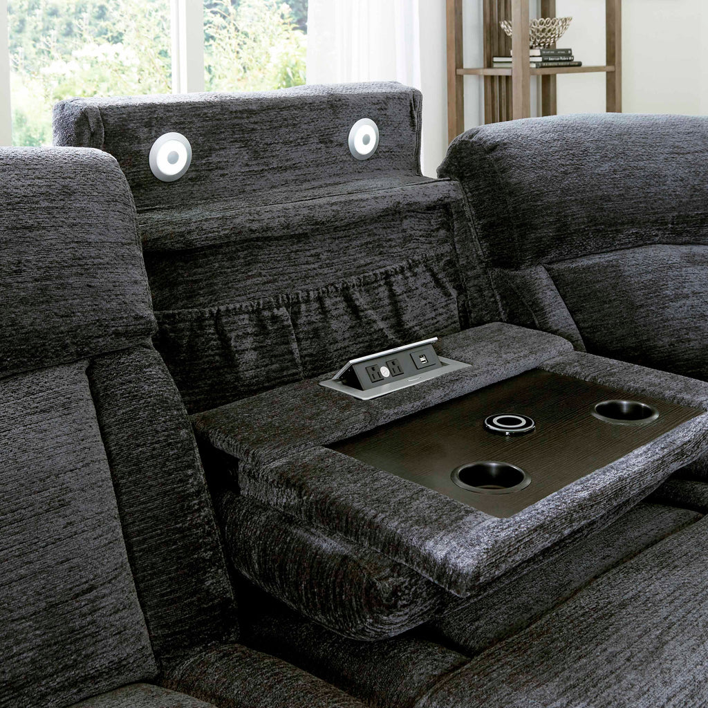 Open view of Parker House 6-piece power reclining sectional sofa showcasing plush cushions and reclining seats in a modern living room setting.