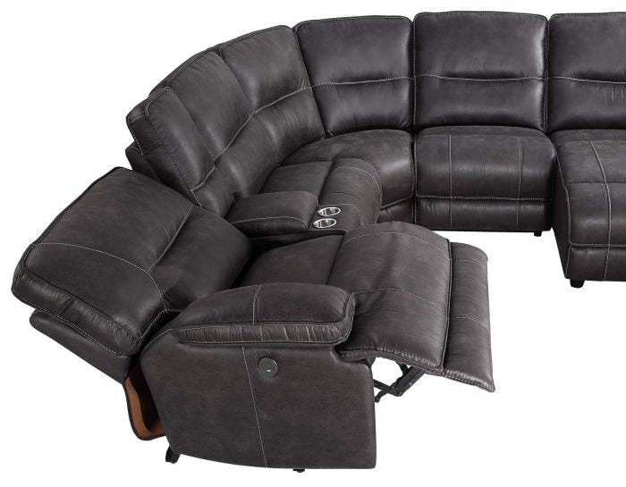 Six-piece Steve Silver power sectional sofa with reclining seats in gray fabric, featuring plush cushions and modern design.