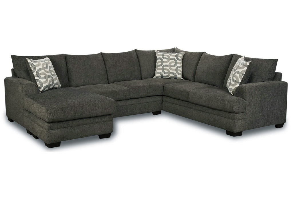 Ashley charcoal U-shaped sectional sofa with plush cushions and modern design, shown in a cozy living room setting.
