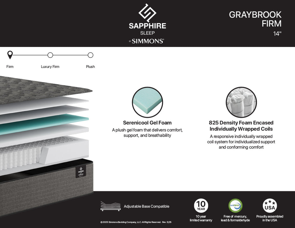 Graybrook Firm TT mattress by SapphireSleep featuring a plush fabric cover and supportive foam construction.